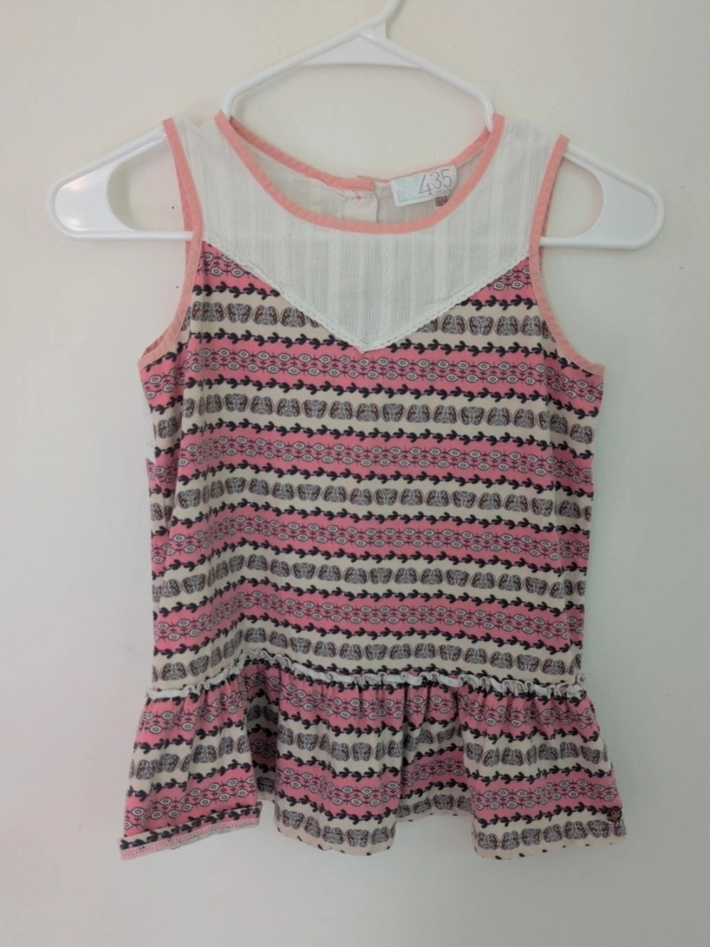 Matilda Jane Pink, White and Black Patterned Peplum Tank